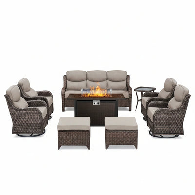 9-Piece Patio Furniture Set with Fire Pit & Swivel Chairs