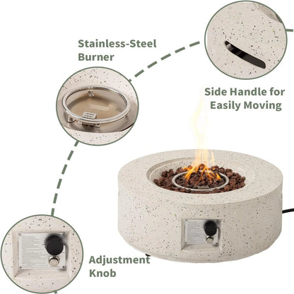2-Piece Outdoor Propane Fire Pit Table Set W Tank Table, 28" Terrazzo round Fire Table (Certified, 40,000 BTU) W 16" Tank Cover Side Table 20Lb, Waterproof Cover for Garden, Pool, Backyard — product view 5