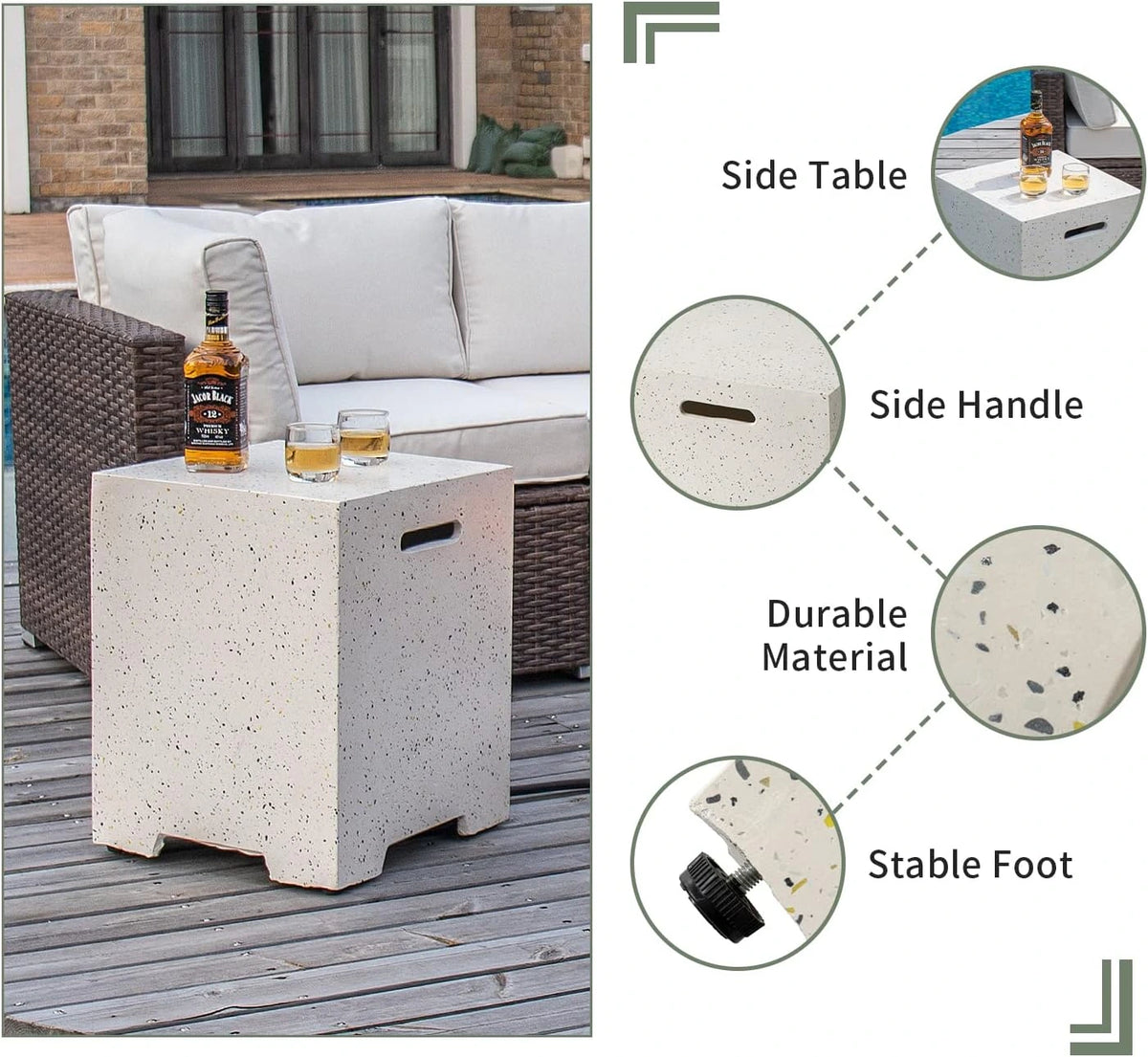2-Piece Outdoor Propane Fire Pit Table Set W Tank Table, 28" Terrazzo round Fire Table (Certified, 40,000 BTU) W 16" Tank Cover Side Table 20Lb, Waterproof Cover for Garden, Pool, Backyard — product view 6