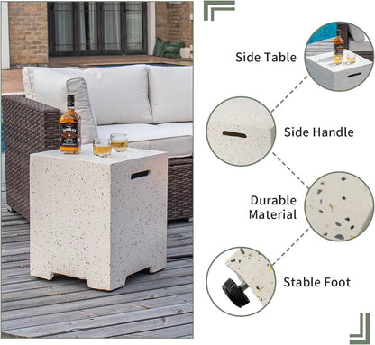 2-Piece Outdoor Propane Fire Pit Table Set W Tank Table, 28" Terrazzo round Fire Table (Certified, 40,000 BTU) W 16" Tank Cover Side Table 20Lb, Waterproof Cover for Garden, Pool, Backyard — product view 6