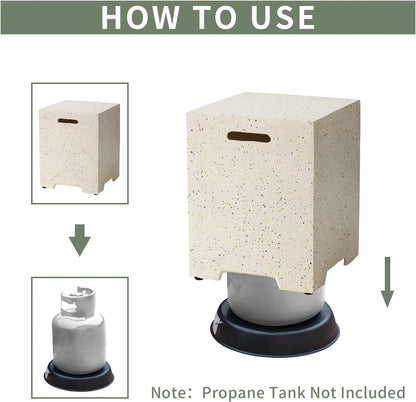 2-Piece Outdoor Propane Fire Pit Table Set W Tank Table, 28" Terrazzo round Fire Table (Certified, 40,000 BTU) W 16" Tank Cover Side Table 20Lb, Waterproof Cover for Garden, Pool, Backyard — product view 7