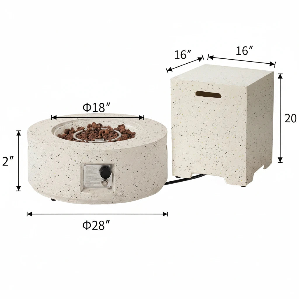 2-Piece Outdoor Propane Fire Pit Table Set W Tank Table, 28" Terrazzo round Fire Table (Certified, 40,000 BTU) W 16" Tank Cover Side Table 20Lb, Waterproof Cover for Garden, Pool, Backyard — product view 8