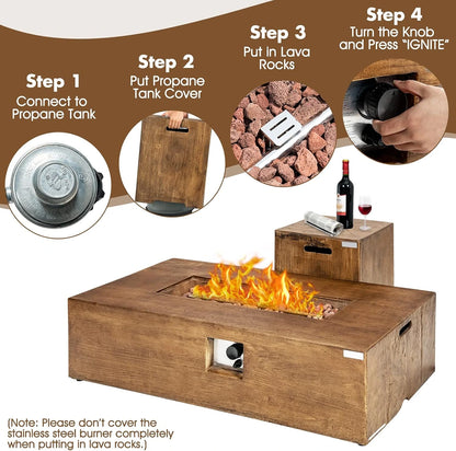 2 Pieces Outdoor Propane Fire Pit Table Set, Patiojoy 48 Inch Rustic 50,000 BTU Rectangular Gas Fire Pit Table with 20 Lbs Tank Side Table, Lava Rocks, Cover for Patio, Garden, Yard — product view 4