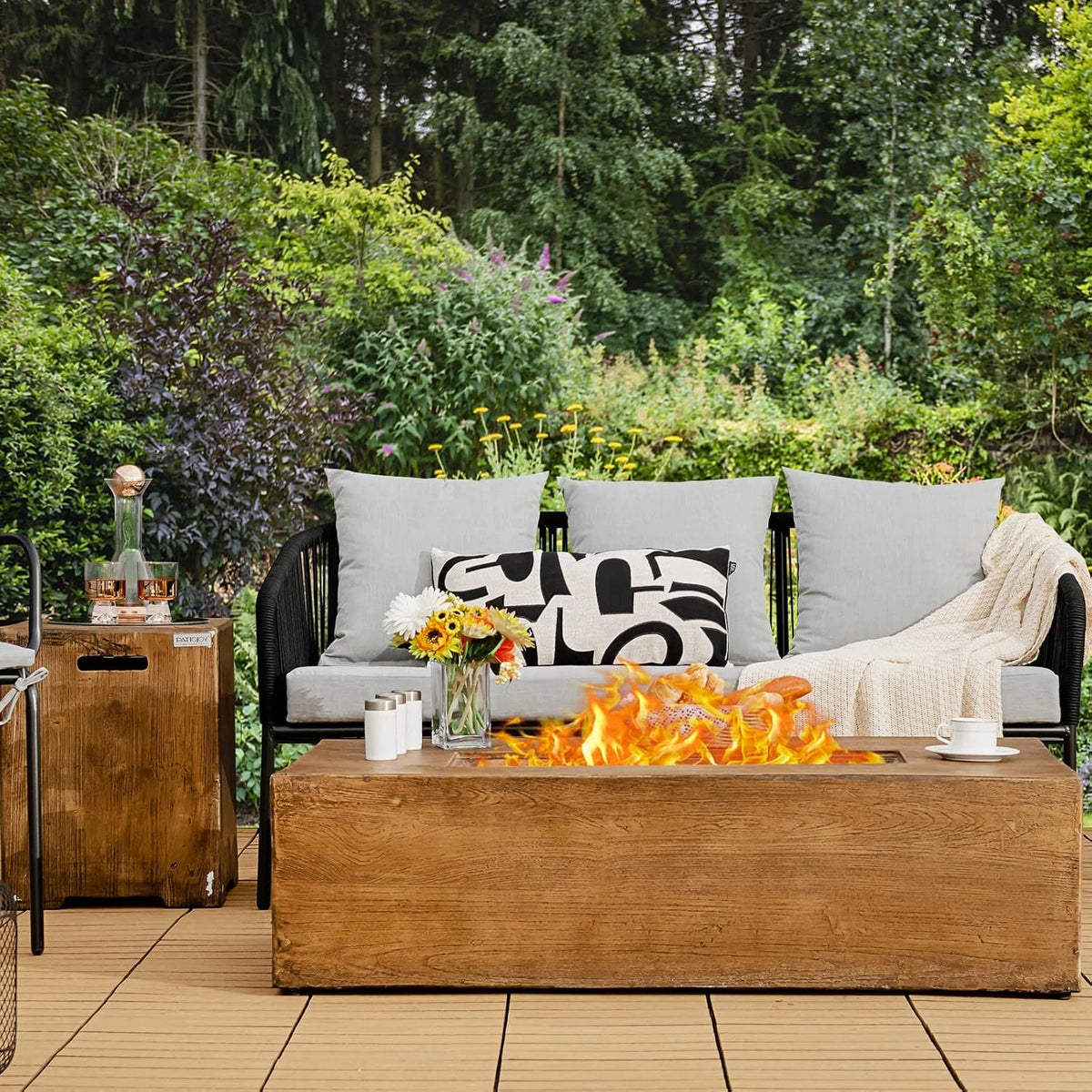 2 Pieces Outdoor Propane Fire Pit Table Set, Patiojoy 48 Inch Rustic 50,000 BTU Rectangular Gas Fire Pit Table with 20 Lbs Tank Side Table, Lava Rocks, Cover for Patio, Garden, Yard — product view 8