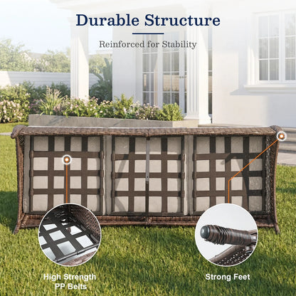 7 Piece Outdoor Patio Furniture Set, Patio Furniture Set with Fire Pit Table Rattan Wicker Patio Furniture Set, Brown Wicker & Beige Cushion — product view 12