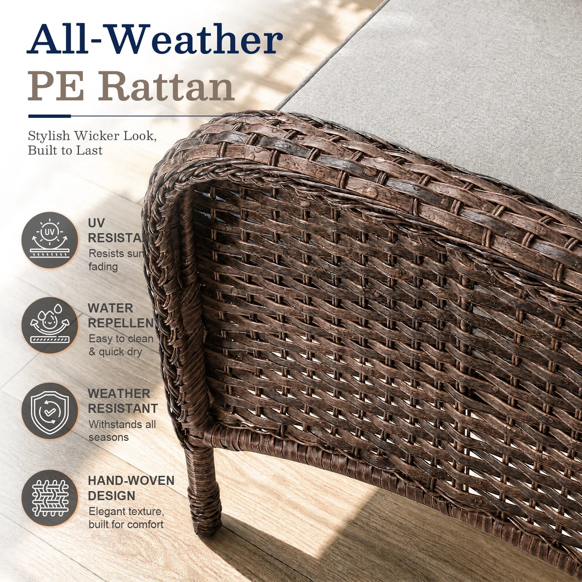 7 Piece Outdoor Patio Furniture Set, Patio Furniture Set with Fire Pit Table Rattan Wicker Patio Furniture Set, Brown Wicker & Beige Cushion — product view 15