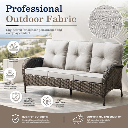7 Piece Outdoor Patio Furniture Set, Patio Furniture Set with Fire Pit Table Rattan Wicker Patio Furniture Set, Brown Wicker & Beige Cushion — product view 16