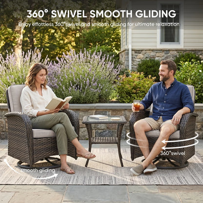 7 Piece Outdoor Patio Furniture Set, Patio Furniture Set with Fire Pit Table Rattan Wicker Patio Furniture Set, Brown Wicker & Beige Cushion — product view 5