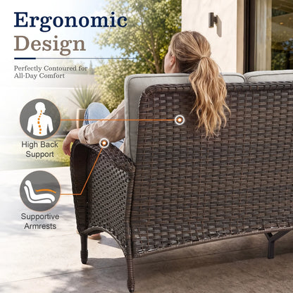 7 Piece Outdoor Patio Furniture Set, Patio Furniture Set with Fire Pit Table Rattan Wicker Patio Furniture Set, Brown Wicker & Beige Cushion — product view 8