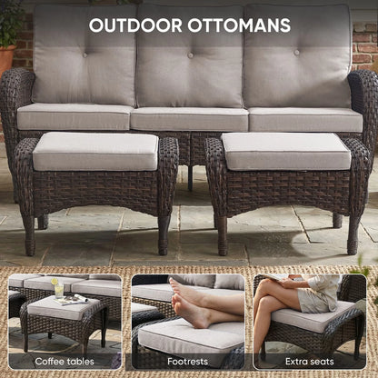 7 Piece Outdoor Patio Furniture Set, Patio Furniture Set with Fire Pit Table Rattan Wicker Patio Furniture Set, Brown Wicker & Beige Cushion — product view 9