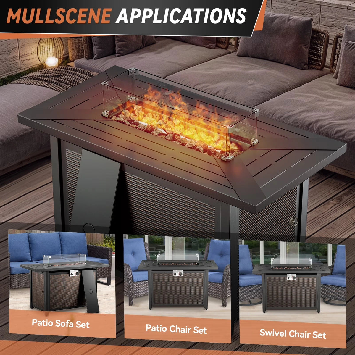 9-Piece Outdoor Patio Furniture Set with Fire Pit Table,Swivel Chairs and 6" Thick Cushions,Sectional Sofa and Ottomans,Patio Conversation Set for Porch Deck Garden Backyard — product view 11