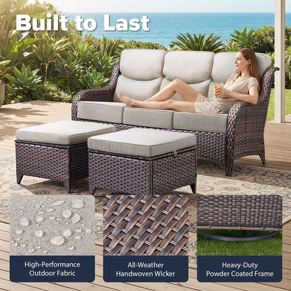 9-Piece Outdoor Patio Furniture Set with Fire Pit Table,Swivel Chairs and 6" Thick Cushions,Sectional Sofa and Ottomans,Patio Conversation Set for Porch Deck Garden Backyard — product view 12
