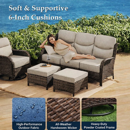 9-Piece Outdoor Patio Furniture Set with Fire Pit Table,Swivel Chairs and 6" Thick Cushions,Sectional Sofa and Ottomans,Patio Conversation Set for Porch Deck Garden Backyard — product view 4