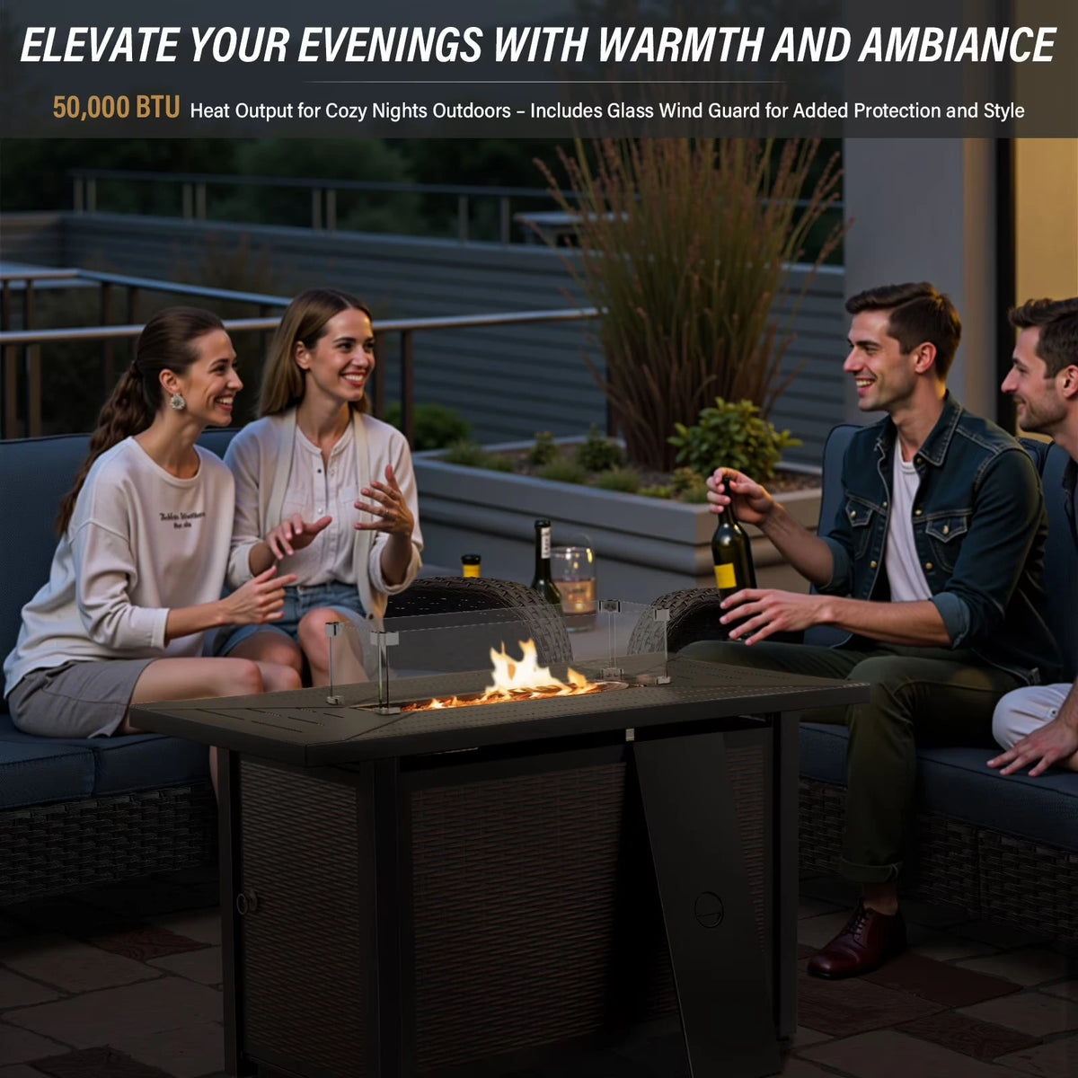 9-Piece Outdoor Patio Furniture Set with Fire Pit Table,Swivel Chairs and 6" Thick Cushions,Sectional Sofa and Ottomans,Patio Conversation Set for Porch Deck Garden Backyard — product view 7